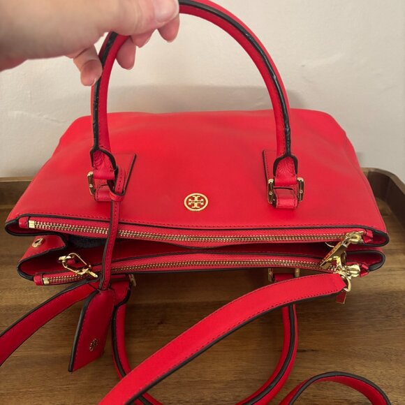 Tory Burch Red Saffiano Robinson Double Zip Leather Tote - Picture 7 of 10